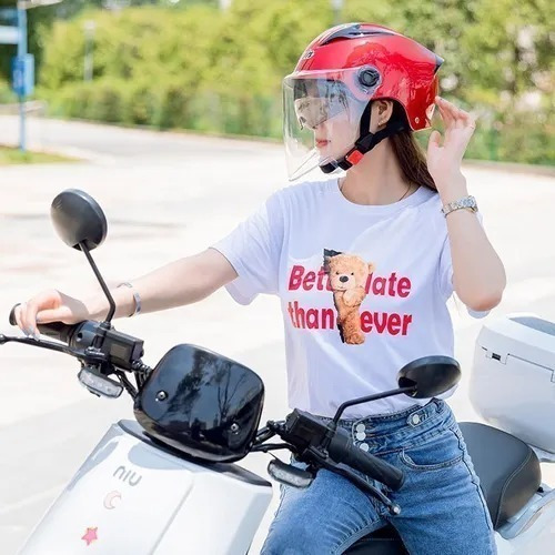 Motocicleta Eléctrica Mitad Casco Mujer A Prueba De Sol Dobl