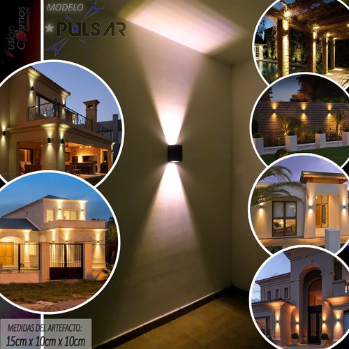Imagen 3 de 10 de Aplique Bidireccional Luz Exterior Potente Led 12w Pack X14u