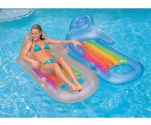 Colchão Bronzeador Poltrona Inflável Para Piscina Porta Copo