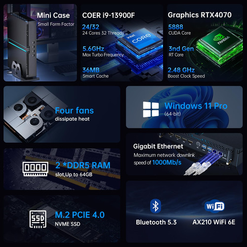 Msecore Mini Gaming Pc, Core I9-13900f 24 Cores Con Rtx4070