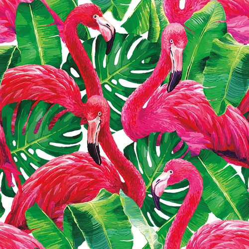 Papel De Parede Menina Tropical Flamingo Folhas Verdes 6m