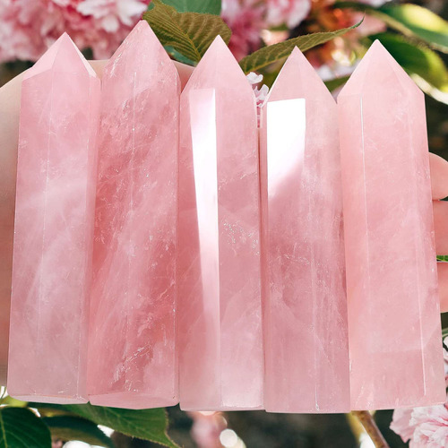 Varitas De Cristal Curativo De Cuarzo Rosa Energía Natural D