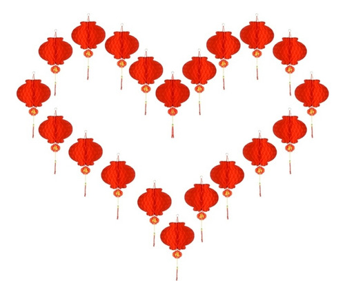Yi 20 Farolillos Chinos De Papel Rojo, 10 Rojos