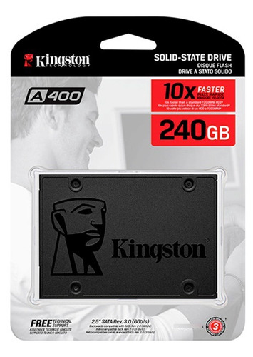 Ssd Kingston A400 240gb Sata - Leitura 500mb/s Gravação 350m