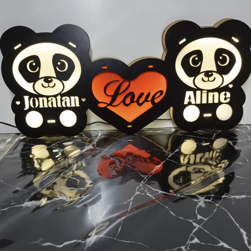 Presente Namorados Luminonoso Nome Personalizado Em Led Neon Urço Panda Coração Love Preto E Vermelho