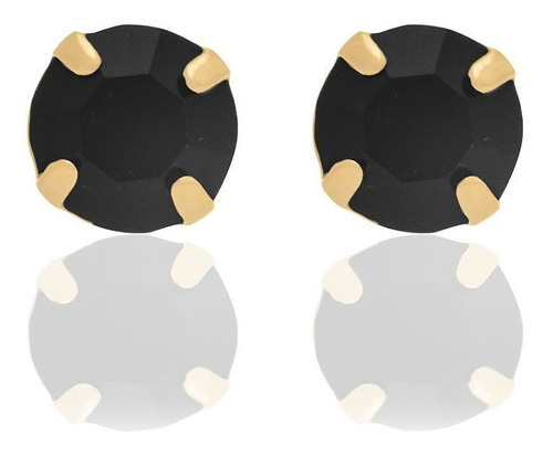 Brincos Rommanel Pequenos Solitário Com Cristal Negro 525029 Cor Preto