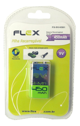 Kit C/ 10 Bateria 9v Recarregável 450mah + 1 Carregador Flex