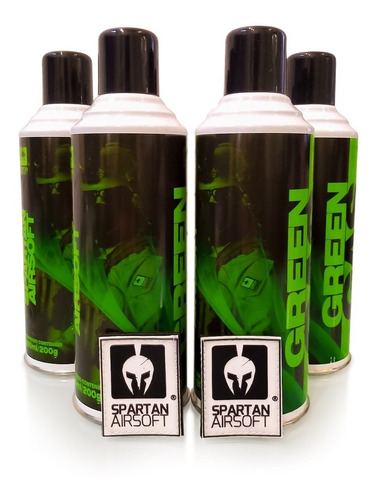 Green Gás Spartan Airsoft 4 Unidades 500 Ml + 2 Patch