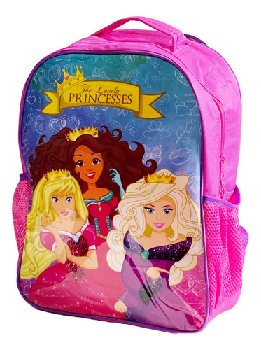 Mochila Escolar Grande Infantil Para Criança Menina 30x38cm Cor Rosa Desenho Do Tecido Liso