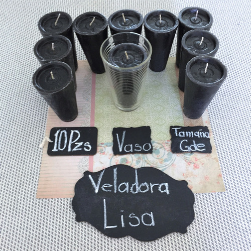 Veladora Negra - Repuesto Limonero I 10 Piezas + 1 Vaso