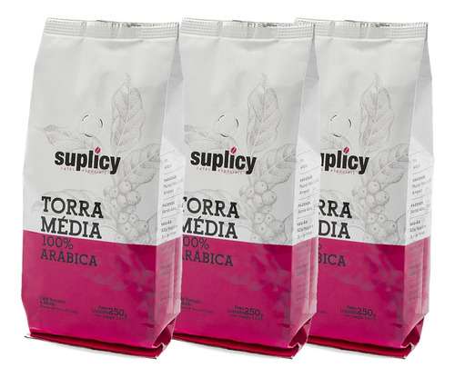 Café 100% Arábica Suplicy Moído Torra Média 250g (3 Pacotes)