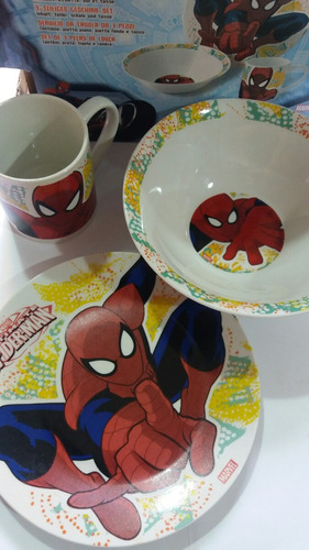 Set De Desayuno Del Hombre Araña (plato, Taza + Tazon)