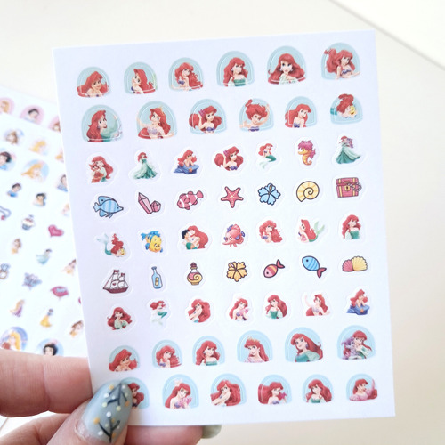 Set De Planchas De Stickers Kawaii Disney Princesas Sirenita