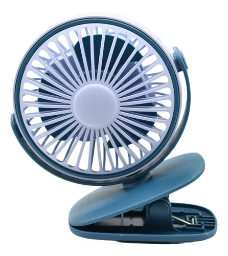 Ventilador Recargable 15x10x13 De Clip Para Escritorio Estructura Azul Aspas Blanco Diámetro 13 Cm Material De Las Aspas Plástico