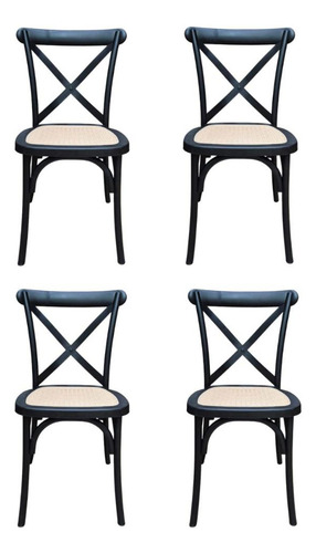 Kit 4 Cadeiras Katrina Rattan Cozinha Jantar Seat&co Estrutura Da Cadeira Preto