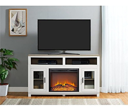Mueble Para Tv Y Chimenea Eléctrica,madera Color Blanco