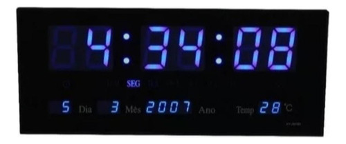 Relógio Digital Parede Led Azul Temperatura 36cm Sing Clock