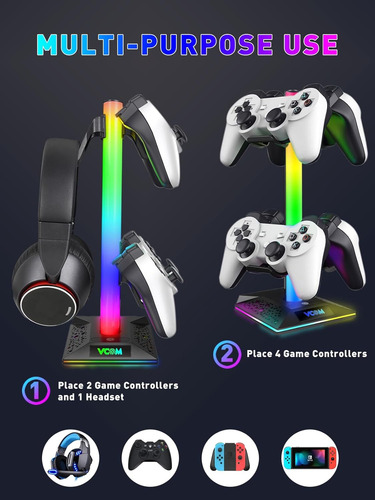 Soporte Rgb Usb Auriculares 2 Puertos