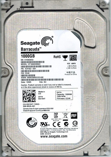 Disco Duro Seagate 1tb  7200rpm  Sata 6.0 Gb/s   A Domcilio