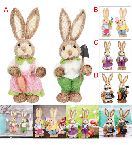 1 Par De Decoración De Conejo De Pascua De Paja Con A