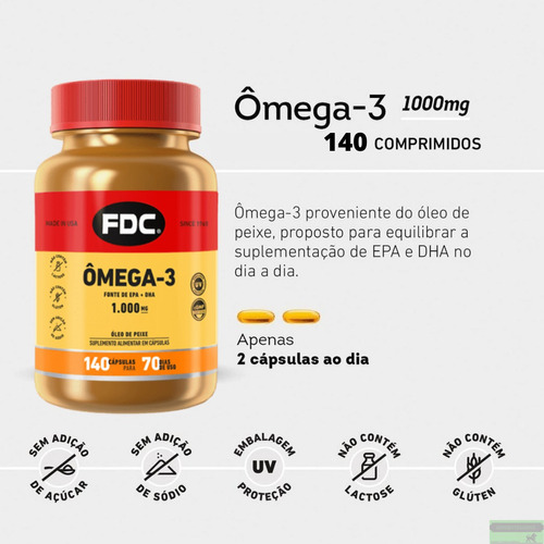 Suplemento em cápsula FDC Vitaminas  Ômega 3 em pote de 196g 140 un