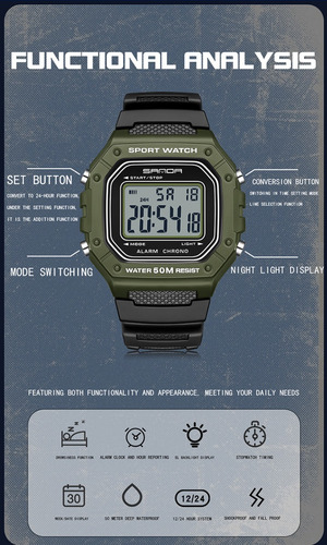 Reloj Digital Sanda 2156 Para Hombre, Moderno, Multifunciona