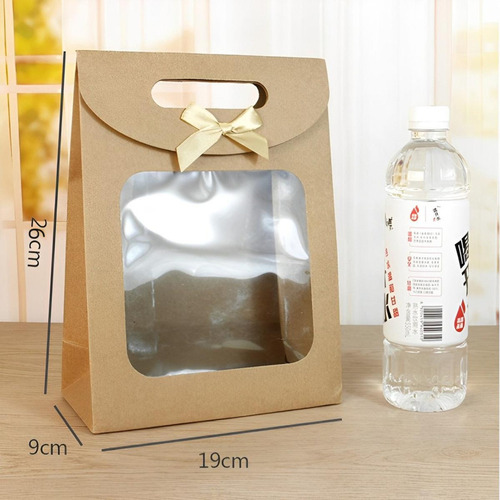 - 30 Bolsas De Papel Kraft Regalo Ventana Transparente
