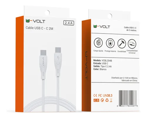 Cable Tipo C A Tipo C 2 Metros Carga Rápida 2.4a U-volt