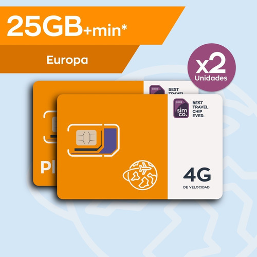 Dos Chips Para España Y Europa*(ver) 20gb Y 400 Minutos C/u