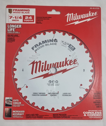 Disco P/madera 7 1/4 C/24dientes Milwaukee