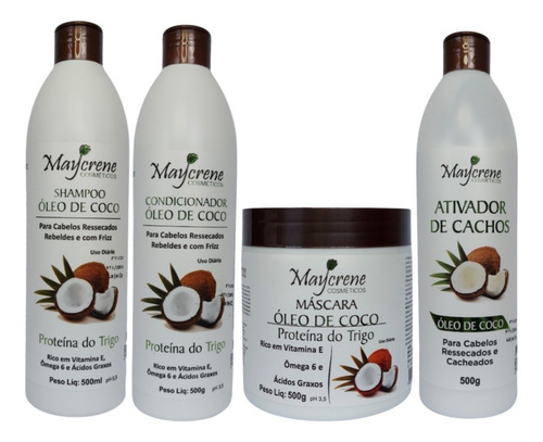 Kit Óleo De Coco Maycrene 4x500ml Ideal P/ Cachos Ressecados