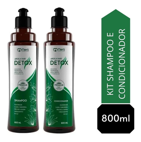  Kit Shampoo E Condicionador 800ml Detox Cabelo Oleoso Merli