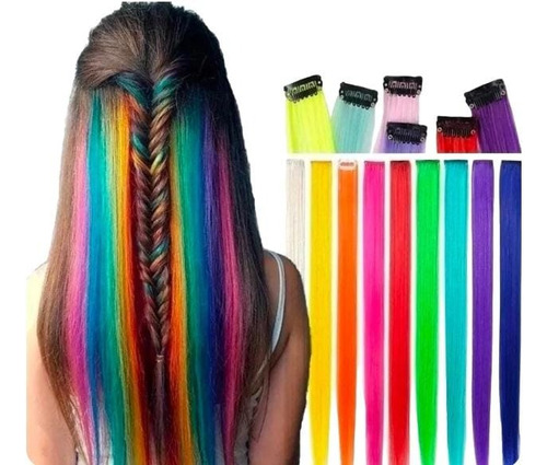 Extensiones De Cabello Colores Mechones Clips X4 Unidades