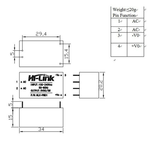 Mini Fuente Voltaje Hlk-pm01 Ac-dc 220v A 5v 600ma Regulado