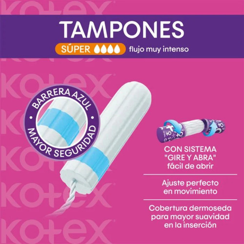 Tampones Digitales Kotex Flujo Super X 2 Pqt Sin Aplicador