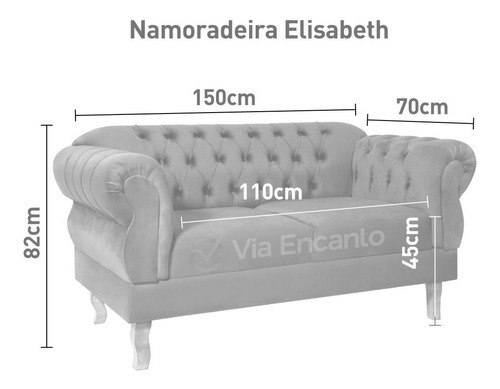 Namoradeira 2 Lugares Elisabeth Luxo Suede Cinza Cor Palha