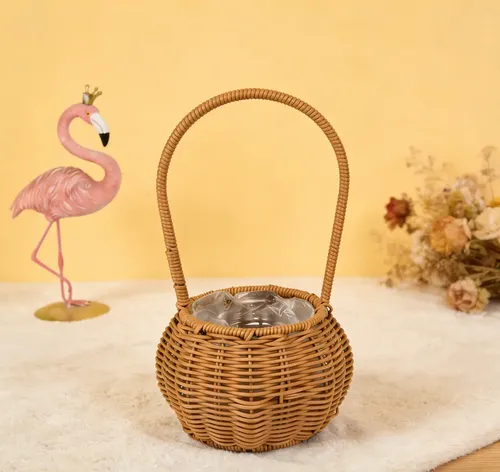 Cesta Tejida Con Asa, Cesta De Flores Retro