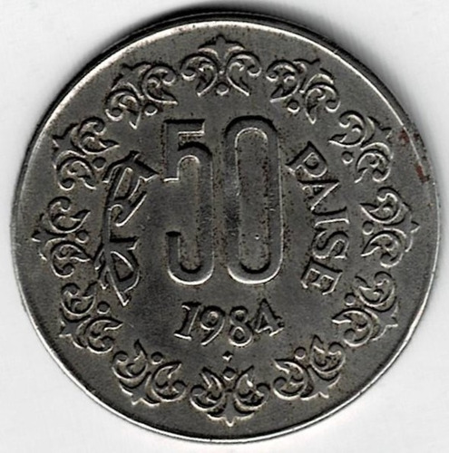 Moneda  De  La  India  50  Paise  1984  Muy  Pocas