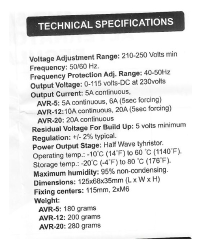 Placa Avr Tension Grupo Electrogeno Avr 20 5a 115 V Salida