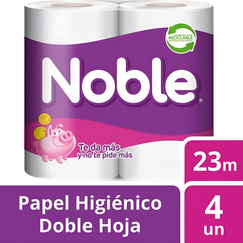Papel Higienico Noble Doble Hoja 23 Metros 4 Rollos