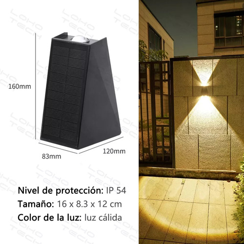 Lamparas De Pared Exterior Focos Led Solar Luz Negro 3focs
