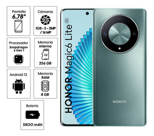 Celular Honor Magic 6 Lite 256gb, 8gb Ram, Cám. 108mp, Verde