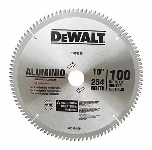 Hoja de sierra circular Dewalt 10 254 mm 100 D de aluminio, color plateado