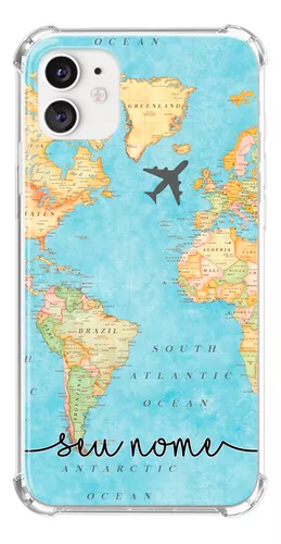 Capa de telefone com mapa do mundo para iphone 13 8 7 6 6S Plus X