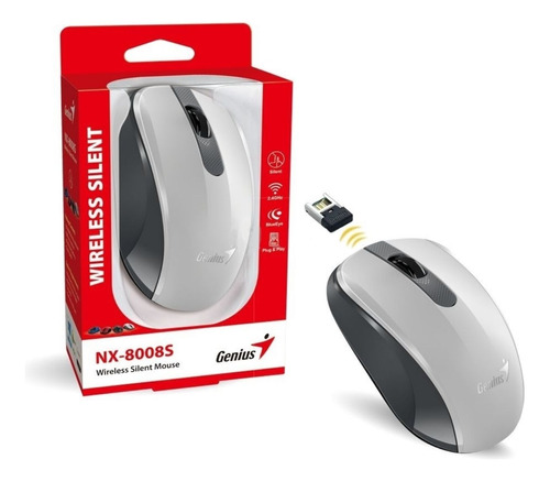 Mouse Inalambrico Genius Silent Blanco Y Gris - Nx-8008s