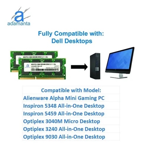 Memoria Ram 16gb Adamanta (2x8gb) Upgrade Para Dell Alienware Inspiron Latitude Optiplex Precision Vostro Ddr3l 1