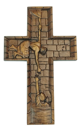 Cruz Cristiana De Madera, Estatua De , 35cm X 27cm X 2,5cm