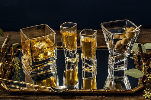 Joyjolt Carre - Copas De Whisky Cuadradas Cuadradas, 10 Onzas, Vidrio De Whisky Ultra Transparente Para Bourbon Y Licor, Juego De 2 Vasos De Vidrio