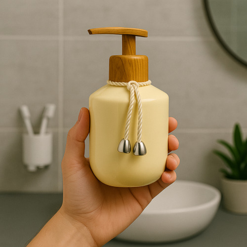 Kit Lavabo Banheiro Luxo Difusor Aromatizador De Ambiente Com Bandeja E Sabonete Líquido Cor Bege