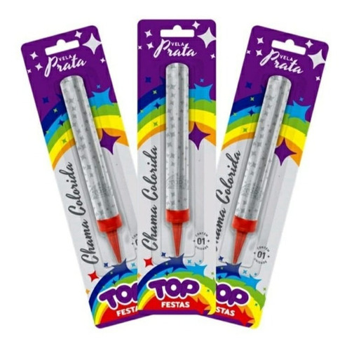 Imagem 2 de 4 de Vela Chama Colorida Top Festas Prata Display Com 50 Velas
